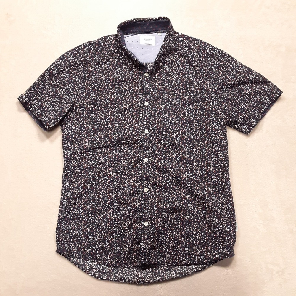 7 Diamonds Mens Floral Short Sleeve Button Shirt M. Navy Dark Star SMK-6222